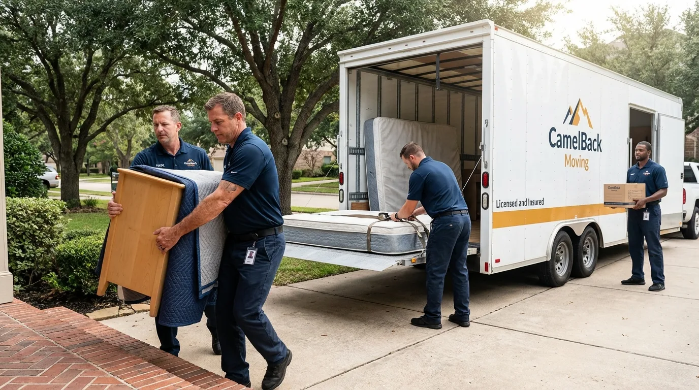 Crew loading residential truck for cross-state move from Geneva, IL