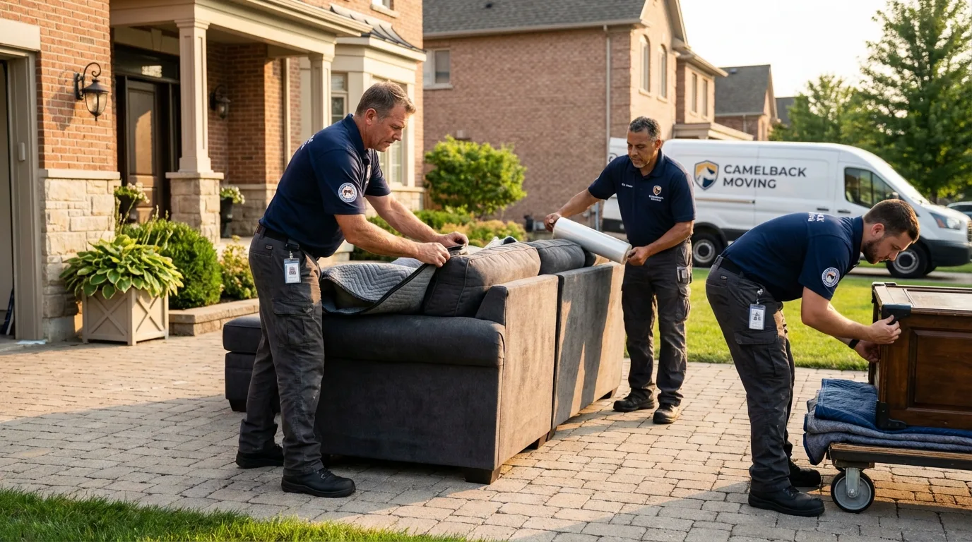 Large estate moving crew wrapping furniture in Geneva, IL
