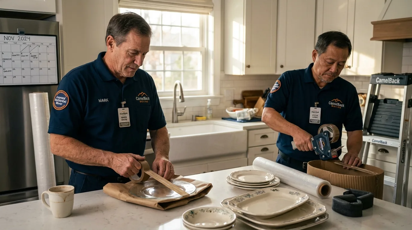 Professional crew packing kitchen dishware in Geneva, IL